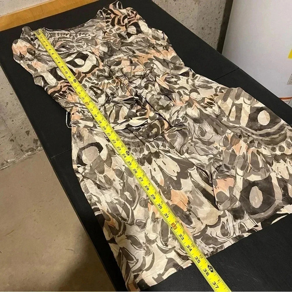 Charlie Jade 100% Silk Dress Tie Waist Ruffle Zip Front Abstract Pockets Size M - Picture 14 of 14